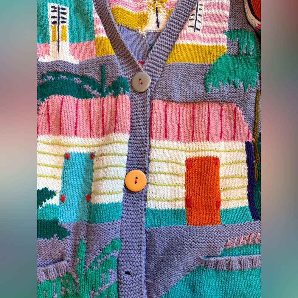 Vintage 90s indie hand knit chunky print sweater size small by worlds apart - Picture 2 of 7